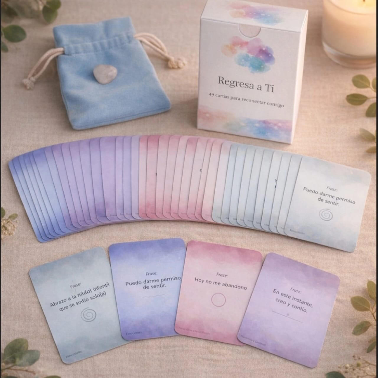 Tarjetas Regresa a ti Estas tarjetas terapéuticas están diseñadas para ayudarte a trabajar emociones, ansiedad, amor propio y presencia. Son una herramienta para uso personal o para psicologos que buscan acompañar a sus pacientes entre sesiones